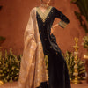 Dhiyona FL Women Black Ice Velvet Embroidered Kurta Set with Dupatta