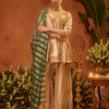 Dhiyona FL Women Beige Ice Velvet Embroidered Kurta Set with Dupatta