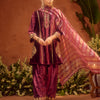 Dhiyona FL Women Wine Ice Velvet Embroidered Kurta Set with Dupatta