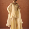 Dhiyona FL Women Light Pastel Yellow Crush Organza Hand Work A Line Kurta Set with Dupatta