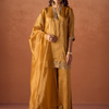 Dhiyona FL Women Mustard Tissue Blend Hand Embroidered Kurta Set with Dupatta