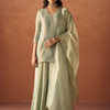 Dhiyona FL Women Pista Green Tissue Blend Hand Embroidered Kurta Set with Dupatta