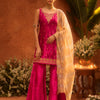 Dhiyona FL Women Rani Pink Ice Velvet Embroidered Kurta Set with Dupatta