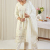 Indyancart IE Floral Embroidered Thread Work Pure Cotton Kurta With Trousers & Dupatta