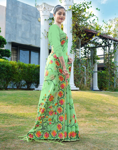 Dhiyona GR Women's Shahida Clover Green Soft Cotton Jamdani Saree