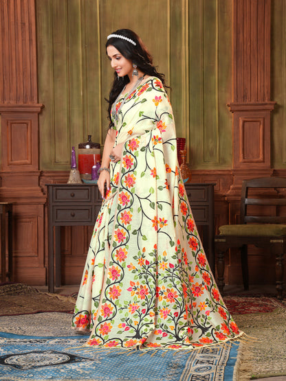 Indyancart GR Women's Shahida Mayonnaise White Soft Cotton Jamdani Saree