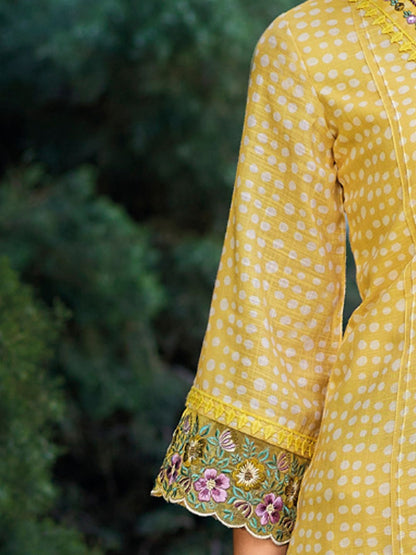Women Floral Embroidered Thread Work Linen Kurta with Trousers & With Dupatta
