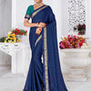 Women's Chiffon Blue Printed Designer Saree With Blouse Piece