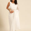 Dhiyona GR Women's Shylaa Dove White Solid Zari Design Organza Saree