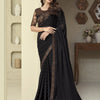 Women's Georgette Black Embellished Designer Saree With Blouse Piece