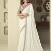 Women's Georgette White Embellished Designer Saree With Blouse Piece