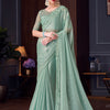Women's Pure Chiffon Sea Green Embellished Designer Saree With Blouse Piece