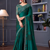 Women's Satin Silk Teal blue Embellished Designer Saree With Blouse Piece