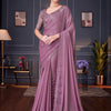 Women's Pure Georgette Mauve Embellished Designer Saree With Blouse Piece