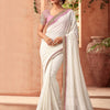 Women's Pure Chiffon White Embellished Designer Saree With Blouse Piece