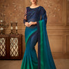 Women's Pure Chiffon Teal blue Embellished Designer Saree With Blouse Piece