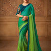 Women's Pure Chiffon Green Embellished Designer Saree With Blouse Piece