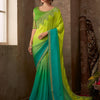 Women's Pure Chiffon Light Blue Embellished Designer Saree With Blouse Piece
