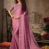 Women's Satin Silk Mauve Embellished Designer Saree With Blouse Piece