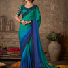 Women's Pure Chiffon Teal blue Embellished Designer Saree With Blouse Piece