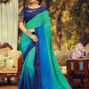Women's Pure Chiffon Turquoise Embellished Designer Saree With Blouse Piece
