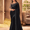 Women's Pure Chiffon Black Embellished Designer Saree With Blouse Piece