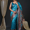 Women's Mysore Silk Blue Printed Designer Saree With Blouse Piece