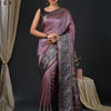Women's Mysore Silk Violet Printed Designer Saree With Blouse Piece