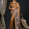 Women's Mysore Silk Camel Brown Printed Designer Saree With Blouse Piece