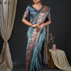 Women's Mysore Silk Grey Printed Designer Saree With Blouse Piece