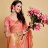 Dhiyona GR Women's Siya Salmon Pink Solid Zari Design Organza Saree