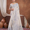 Dhiyona GR Women's Sketch Beige & Navy Pure Mul Cotton Jamdani Saree