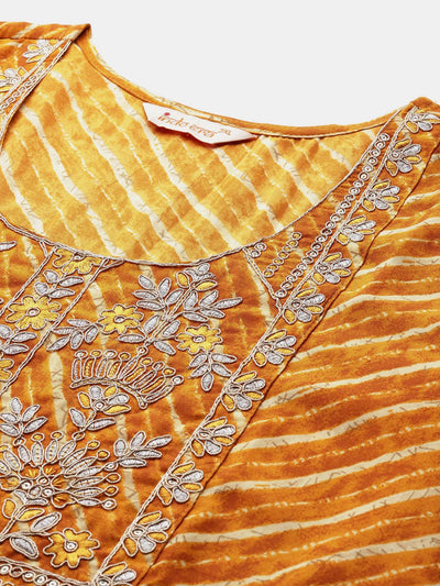 Dhiyona Women's Plus Size Leheriya Print Kurta with Palazzos & Dupatta