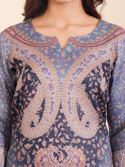 Indyancart VA Women'sPaisley Printed Straight Kurta with Trouser & Dupatta