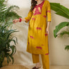 Dhiyona IE Women Animal Printed Tiered Thread Work Pure Cotton Kurta with Trousers