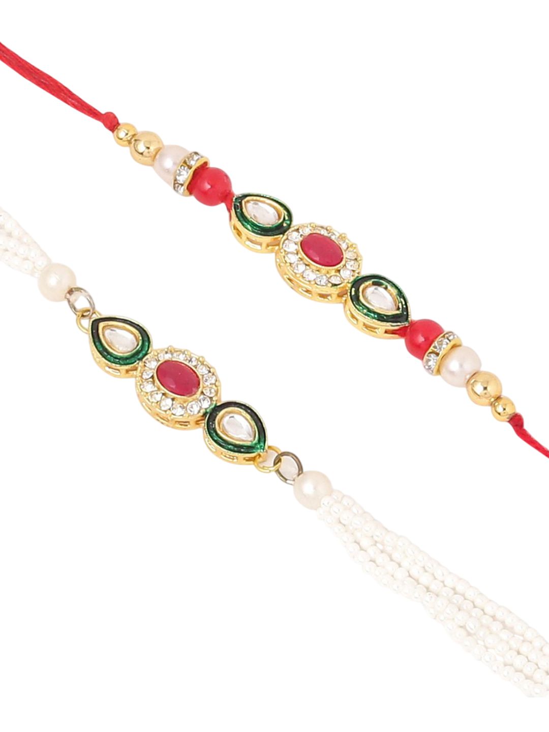 Anouk Pack Of 2 Kundan Studded Bhaiya Bhabhi Rakhi With Roli Chawal Chandan & Mishri