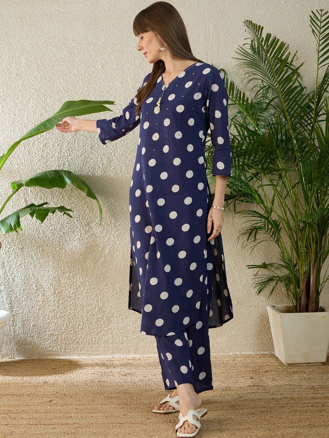 Women Printed Regular Thread Work Pure Cotton Kurta with Palazzos