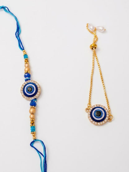 Anouk Set Of 2 Blue Evil Eye Gold Toned Bhaiya Bhabhi Rakhi