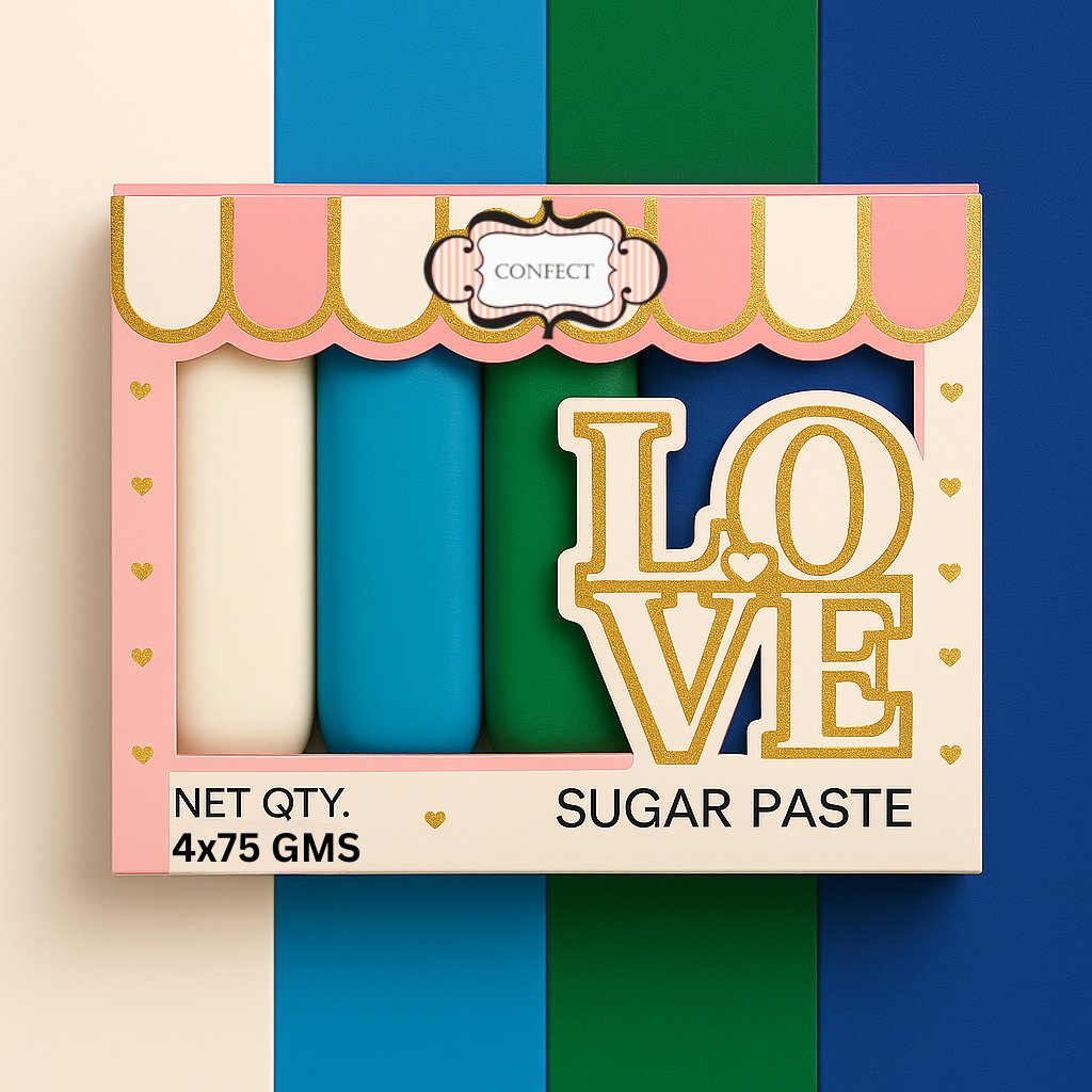 Confect Multipack of White, Electric Blue, Emerald Green and Royal Blue Sugarpaste 23