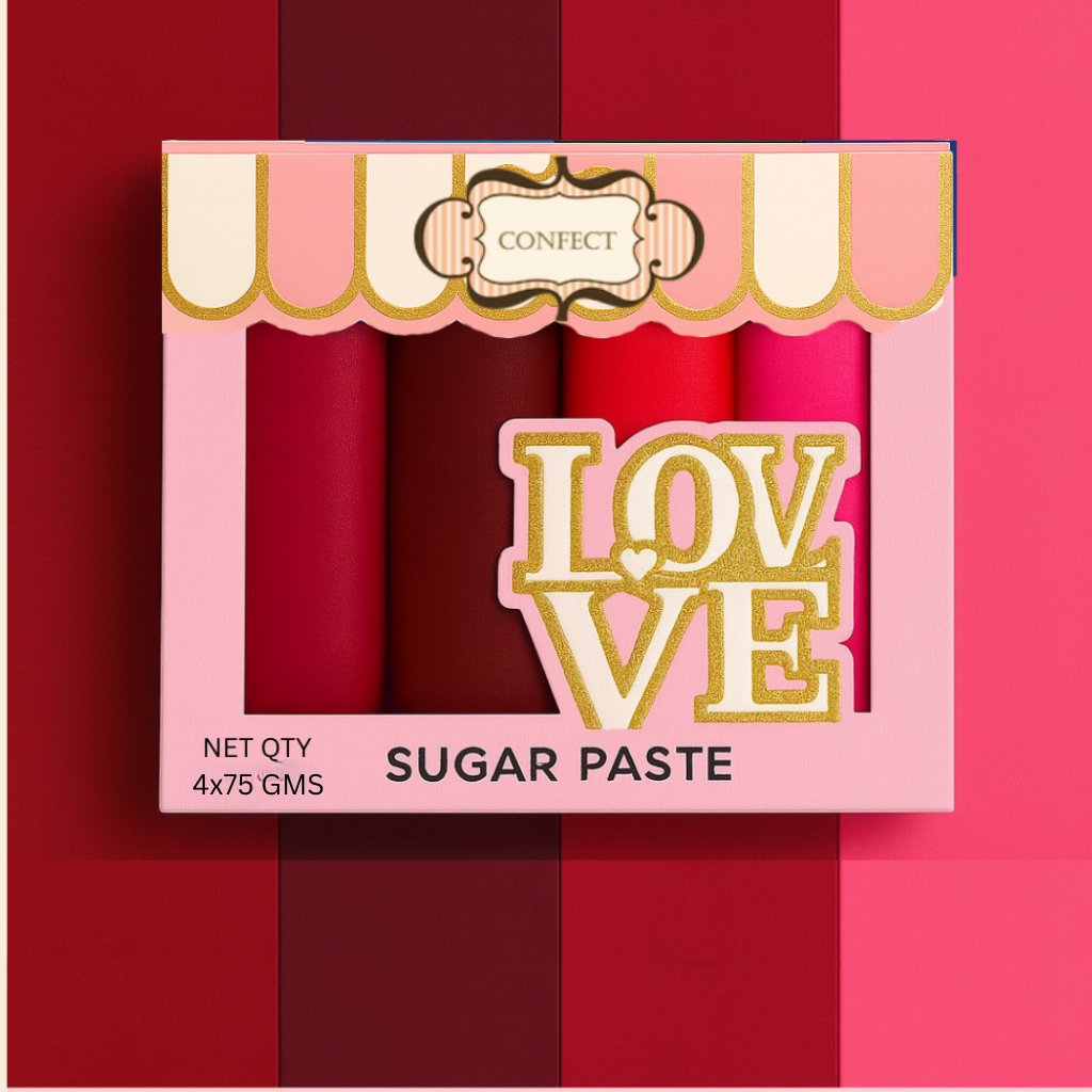 Confect Multipack of Magenta, Burgundy, Red and Neon Pink Sugarpaste 30