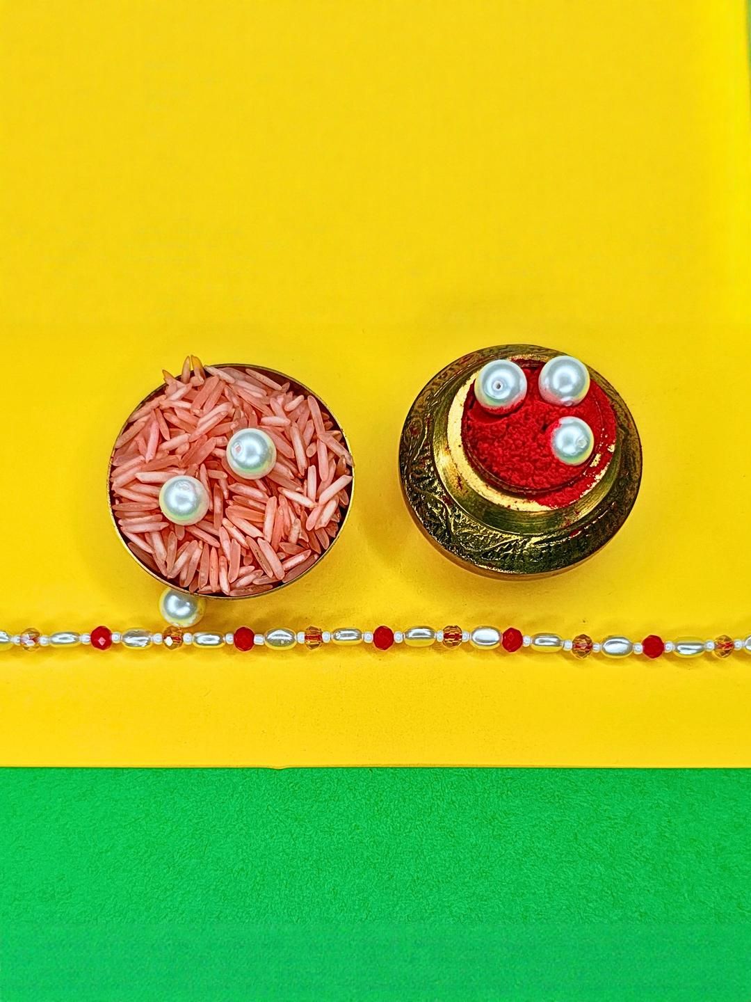 Anouk Set Of 6 Beaded Cotton Thread with AD Stones & Meenakari Designer Rakhi for Brother