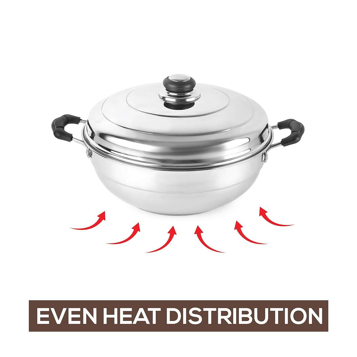 Cello Stainless Steel Induction Base Idli Cooker (Idly Maker) And Multi Kadhai Set of 6