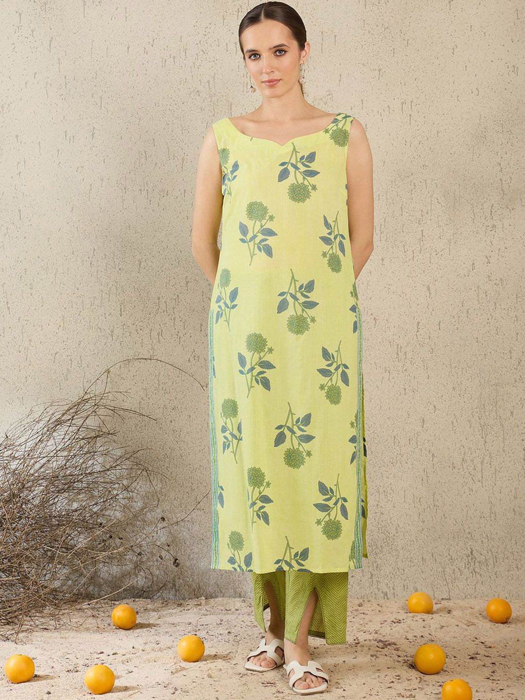 Women Floral Printed Pure Cotton Kurta with Trouser & Dupatta