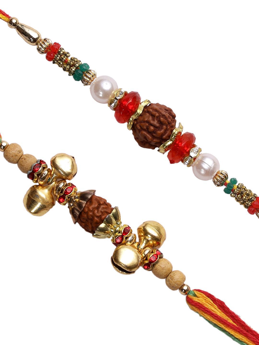 Anouk Set Of 2 Small Bells & Rudaraksh Rakhi Comes With Roli Rice & Greeting Card