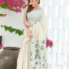 Dhiyona GR Women's Sunflower Beige & Blue Mul Cotton Jamdani Saree
