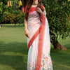 Women's Soft Silk White Digital Print Designer Saree With Blouse Piece
