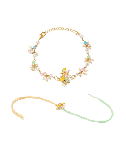 Anouk Unisex Set Of 2 Multicolor Gold-Toned Radha Krishna Beaded Bhaiya Bhabhi Rakhi
