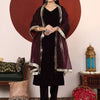 Dhiyona VA Women'sGota Patti Lace Velvet Winter kurta with Trouser & Dupatta
