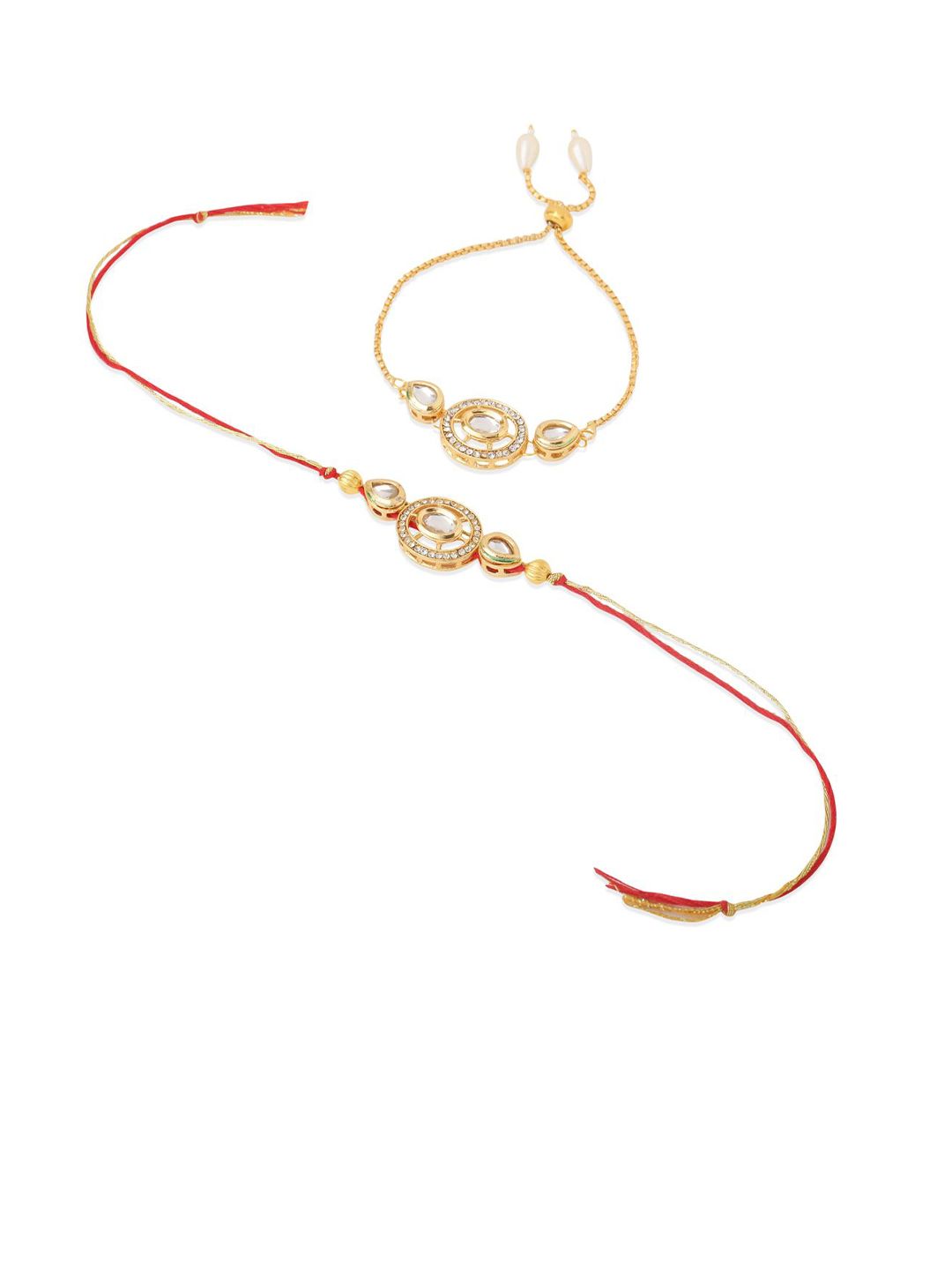 Anouk Set Of 2 Gold Toned Kundan Bhaiya Bhabhi Rakhi With Roli Chawal Chandan Mishri