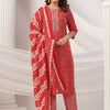 Indyancart IE Ethnic Motifs Printed Thread Work Pure Cotton Kurta With Trousers & Dupatta
